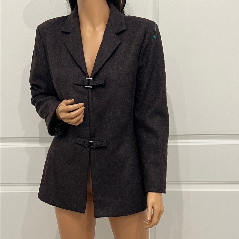 Philippe Adec Dark Brown Wool-Blend Toggle Blazer